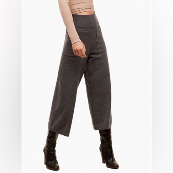 Aritzia Wilfred Brion Cropped Wool High Waist Wide Leg Pant Dark Grey - Picture 4 of 14